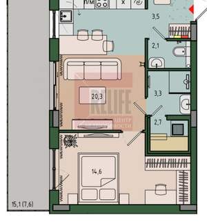 1-к квартира, вторичка, 54м2, 9/13 этаж
