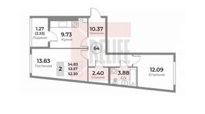 2-к квартира, вторичка, 55м2, 6/10 этаж