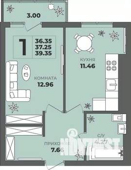 1-к квартира, строящийся дом, 37м2, 3/8 этаж