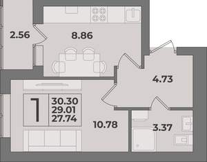 1-к квартира, вторичка, 30м2, 2/9 этаж