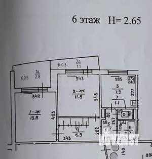 2-к квартира, вторичка, 53м2, 6/9 этаж