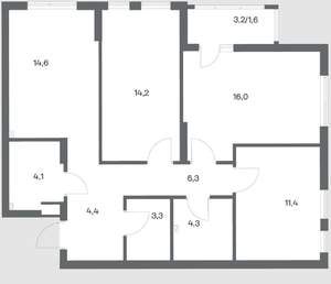 3-к квартира, строящийся дом, 80м2, 2/18 этаж
