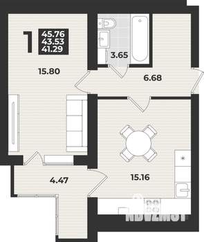 1-к квартира, вторичка, 46м2, 8/9 этаж