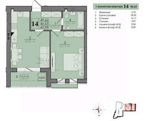 1-к квартира, вторичка, 47м2, 4/4 этаж
