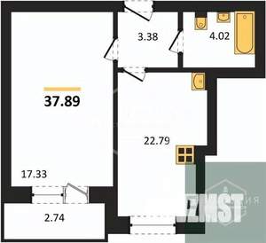 1-к квартира, вторичка, 38м2, 1/9 этаж