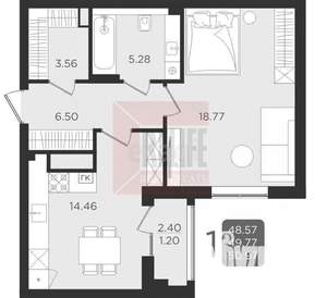 1-к квартира, вторичка, 50м2, 1/9 этаж