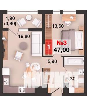 1-к квартира, вторичка, 47м2, 2/15 этаж