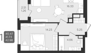 Студия квартира, вторичка, 42м2, 1/9 этаж