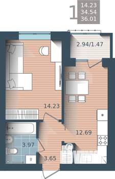 1-к квартира, вторичка, 36м2, 3/4 этаж