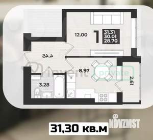 1-к квартира, вторичка, 31м2, 6/9 этаж