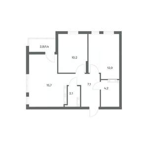 2-к квартира, строящийся дом, 53м2, 18/18 этаж