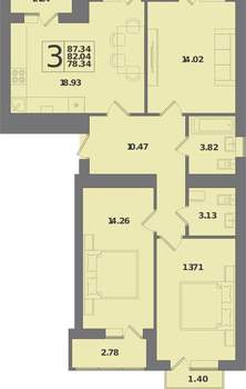 3-к квартира, вторичка, 87м2, 10/10 этаж
