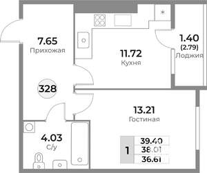 1-к квартира, вторичка, 38м2, 9/10 этаж