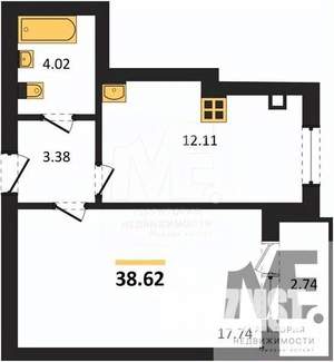 1-к квартира, вторичка, 39м2, 2/9 этаж