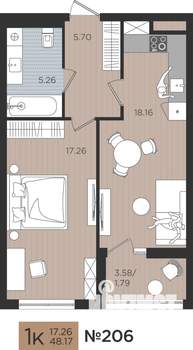 1-к квартира, вторичка, 48м2, 2/10 этаж