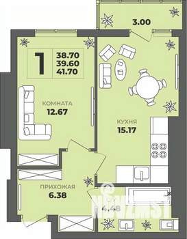 1-к квартира, строящийся дом, 40м2, 8/8 этаж
