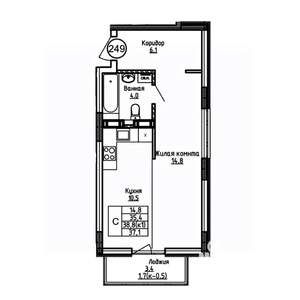 Студия квартира, вторичка, 37м2, 6/9 этаж