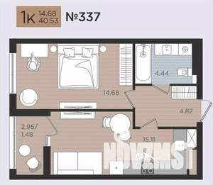 1-к квартира, строящийся дом, 41м2, 3/10 этаж