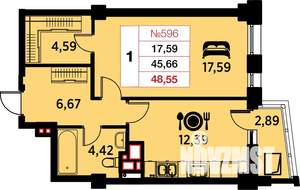 1-к квартира, вторичка, 49м2, 13/25 этаж
