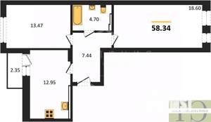 2-к квартира, вторичка, 58м2, 7/9 этаж