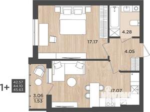 1-к квартира, строящийся дом, 44м2, 6/9 этаж