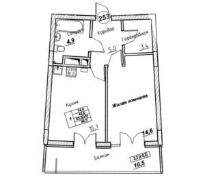 1-к квартира, вторичка, 46м2, 3/7 этаж