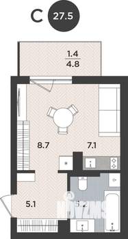 Студия квартира, вторичка, 28м2, 6/9 этаж