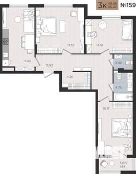 3-к квартира, строящийся дом, 96м2, 4/9 этаж