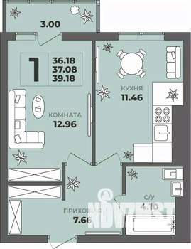 1-к квартира, вторичка, 37м2, 2/8 этаж