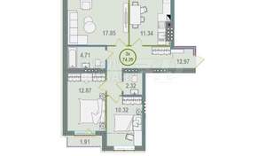 3-к квартира, вторичка, 74м2, 4/4 этаж