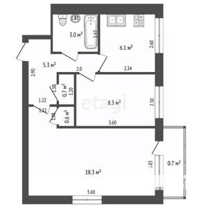 2-к квартира, вторичка, 43м2, 5/5 этаж