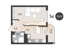 1-к квартира, сданный дом, 34м2, 9/9 этаж