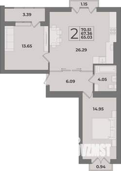 2-к квартира, вторичка, 71м2, 9/9 этаж