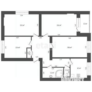 4-к квартира, вторичка, 102м2, 1/5 этаж