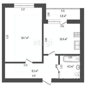 1-к квартира, вторичка, 42м2, 5/5 этаж
