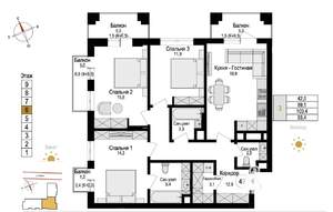 3-к квартира, вторичка, 103м2, 6/9 этаж