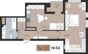 1-к квартира, вторичка, 56м2, 6/10 этаж