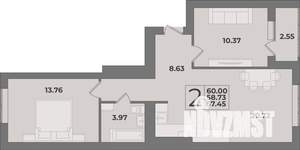 2-к квартира, строящийся дом, 60м2, 2/9 этаж