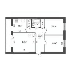 3-к квартира, вторичка, 61м2, 2/5 этаж