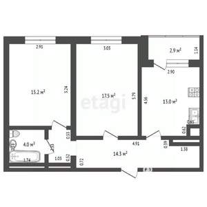 2-к квартира, вторичка, 64м2, 2/9 этаж