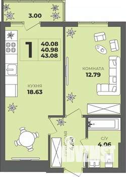 1-к квартира, строящийся дом, 41м2, 8/8 этаж