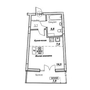 Студия квартира, вторичка, 34м2, 2/7 этаж