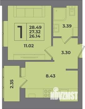 1-к квартира, вторичка, 28м2, 1/8 этаж