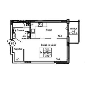 1-к квартира, вторичка, 38м2, 1/9 этаж