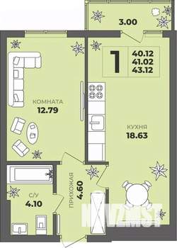 1-к квартира, вторичка, 41м2, 6/8 этаж