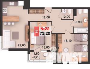 2-к квартира, вторичка, 73м2, 5/15 этаж