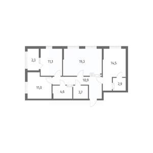 3-к квартира, строящийся дом, 80м2, 4/8 этаж