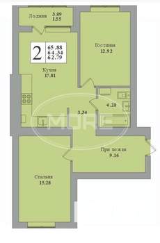 2-к квартира, вторичка, 66м2, 6/9 этаж