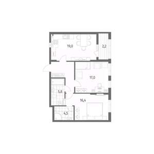 2-к квартира, вторичка, 73м2, 5/8 этаж