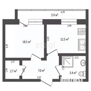 1-к квартира, вторичка, 46м2, 3/8 этаж